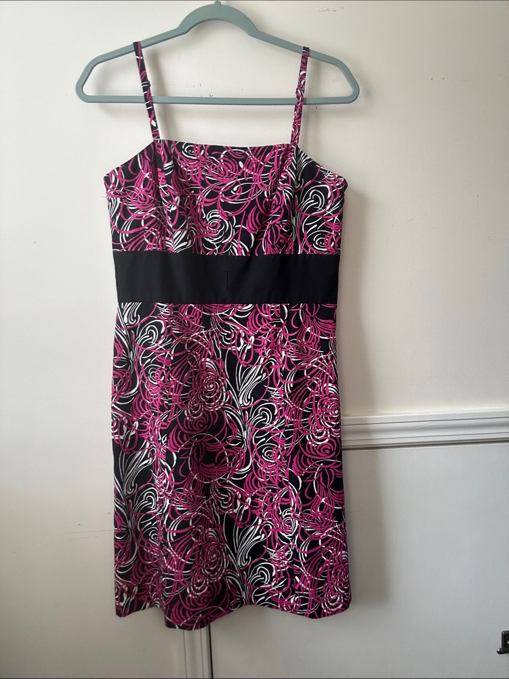 Ann Taylor Pink, Black & White Swirl Strap Mini Dress